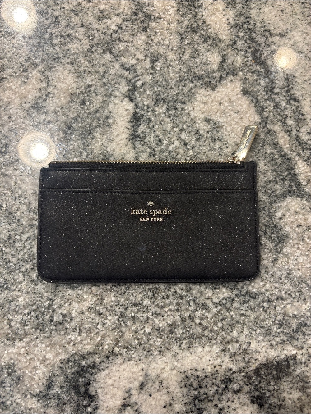 kate spade black glitter zip card pouch